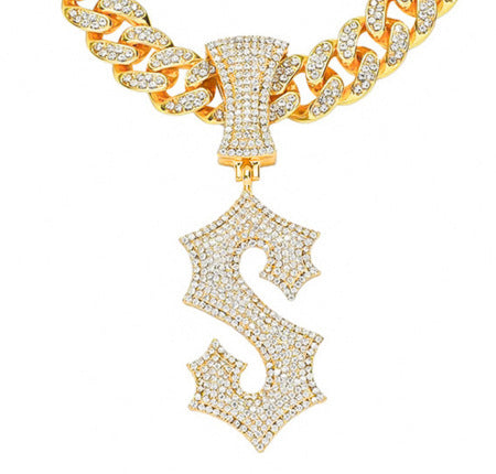 Hip Hop Letter Pendant Necklace with Cuban Chain