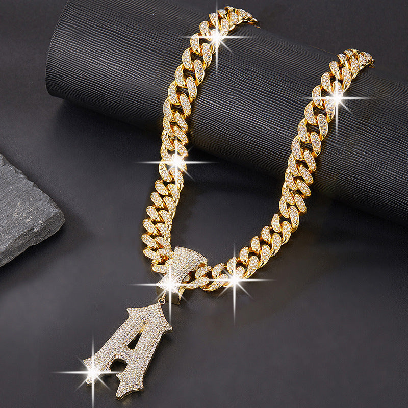 Hip Hop Letter Pendant Necklace with Cuban Chain