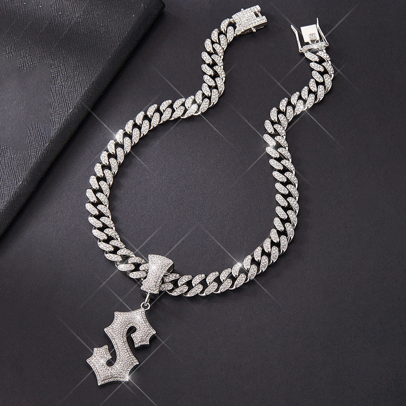 Hip Hop Letter Pendant Necklace with Cuban Chain
