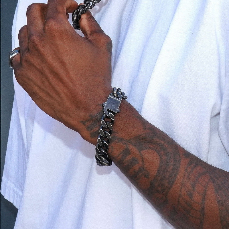 Vintage Cuban Chain Titanium Steel Necklace Bracelet