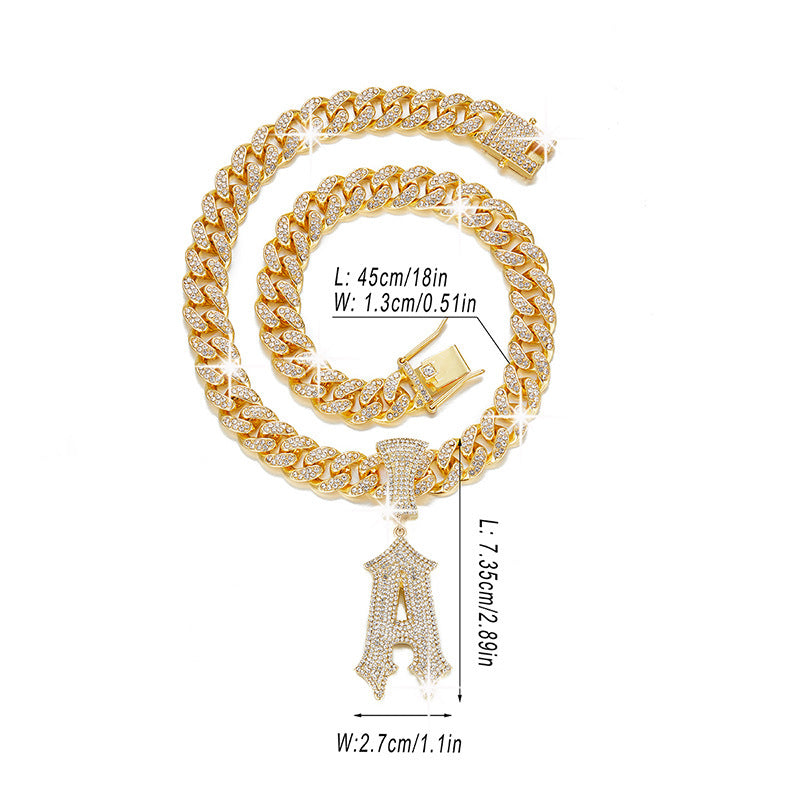 Hip Hop Letter Pendant Necklace with Cuban Chain