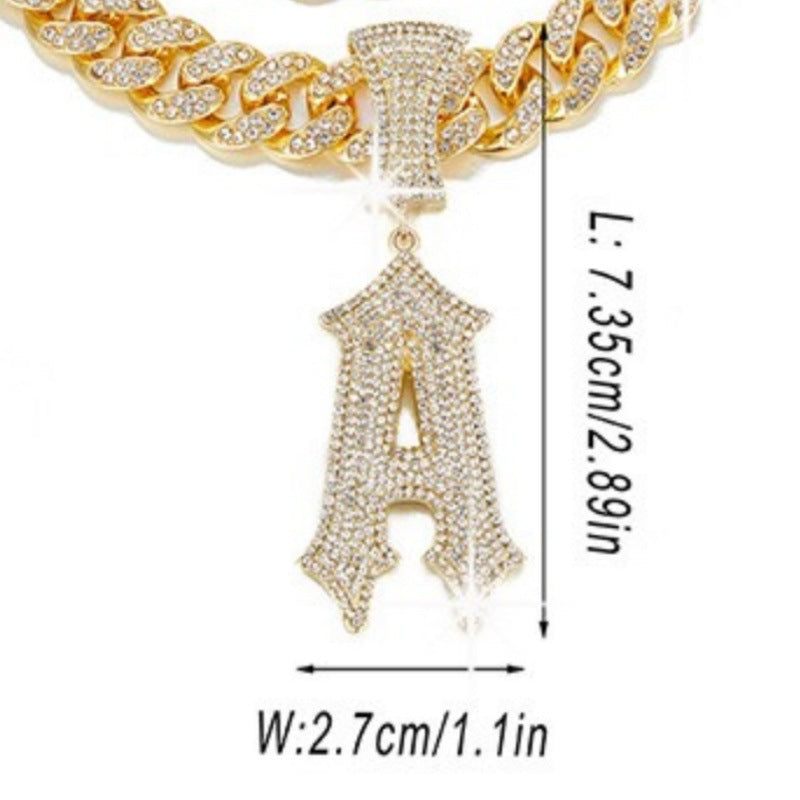 Hip Hop Letter Pendant Necklace with Cuban Chain