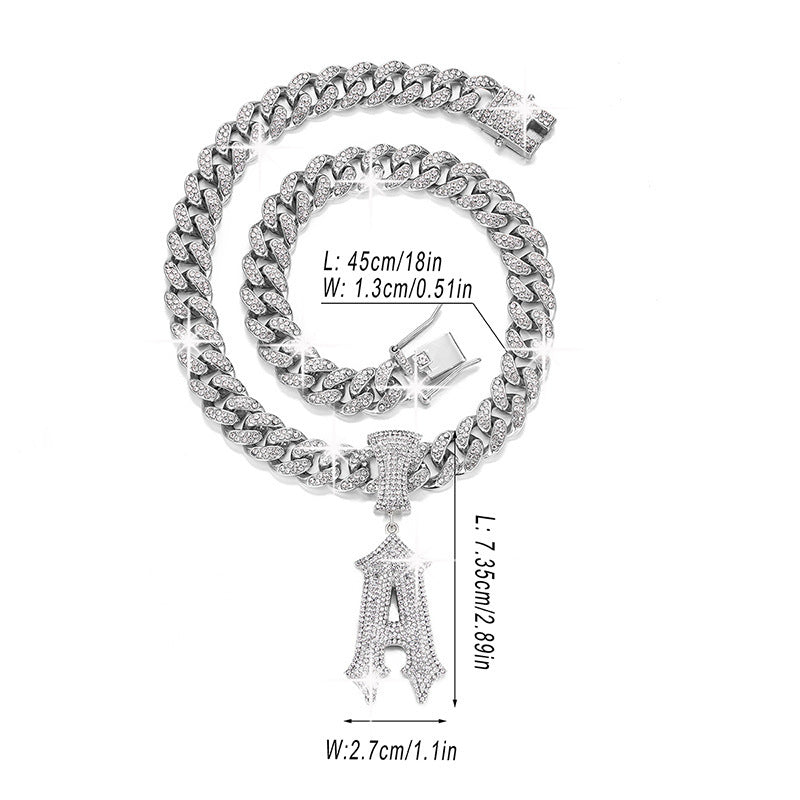 Hip Hop Letter Pendant Necklace with Cuban Chain