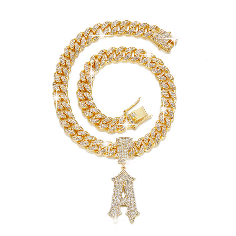 Hip Hop Letter Pendant Necklace with Cuban Chain