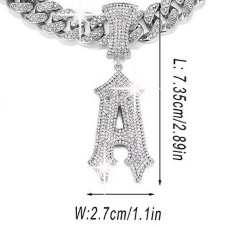 Hip Hop Letter Pendant Necklace with Cuban Chain