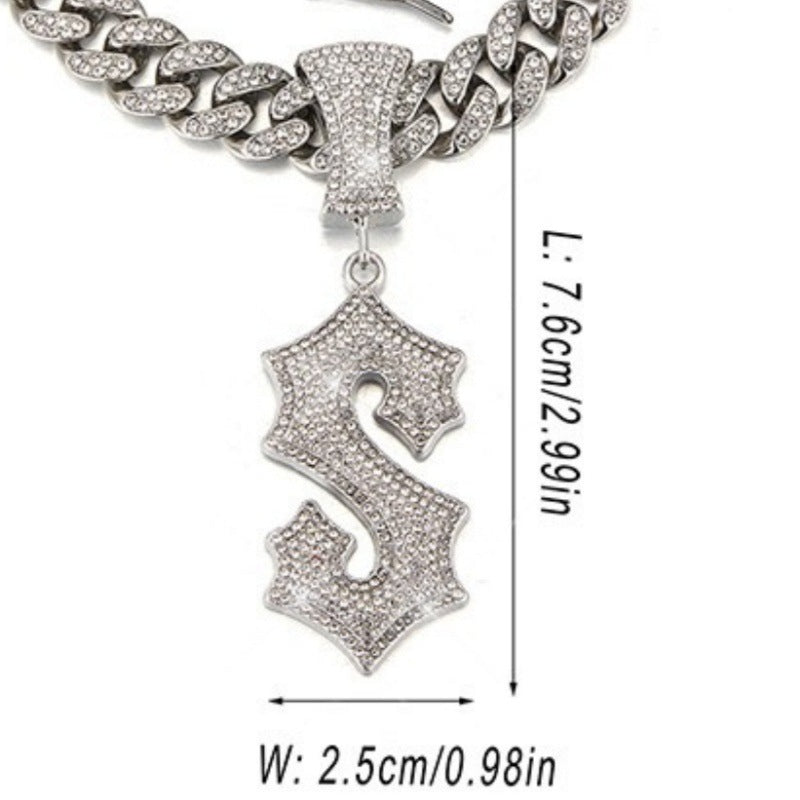 Hip Hop Letter Pendant Necklace with Cuban Chain