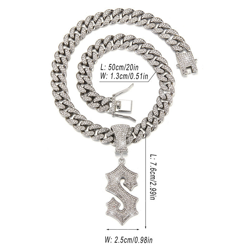 Hip Hop Letter Pendant Necklace with Cuban Chain